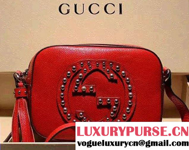 Gucci Soho Studded Leather Disco Small Bag 308364 Red 2015