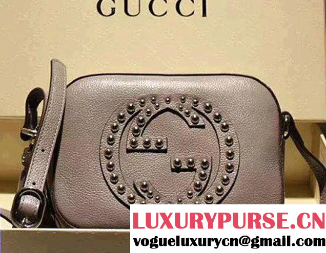 Gucci Soho Studded Leather Disco Small Bag 308364 Gray 2015