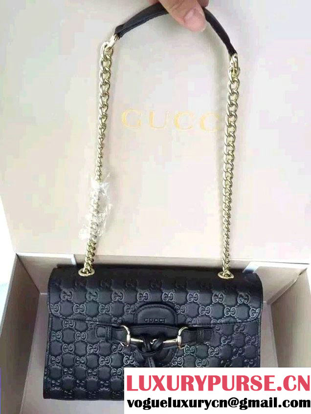 Gucci Emily Guccissima Leather Chain Shoulder Bag 295402 Black 2015