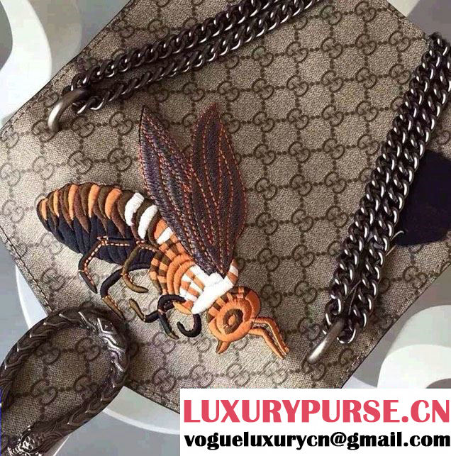Gucci Dionysus GG Supreme Bee Embroidered Shoulder Bag 400249 Black 2015