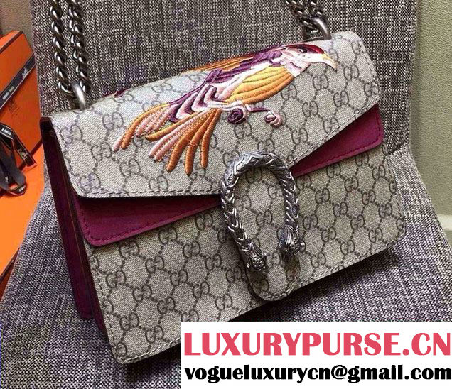 Gucci Dionysus GG Supreme Bird Embroidered Shoulder Bag 400249 Burgundy 2015