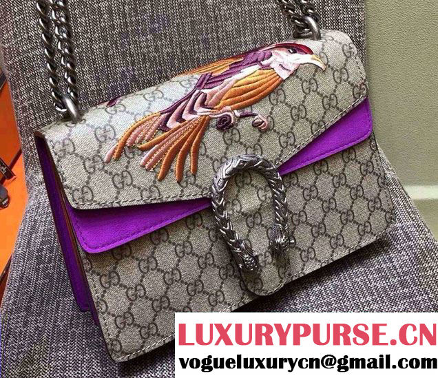 Gucci Dionysus GG Supreme Bird Embroidered Shoulder Bag 400249 Purple 2015