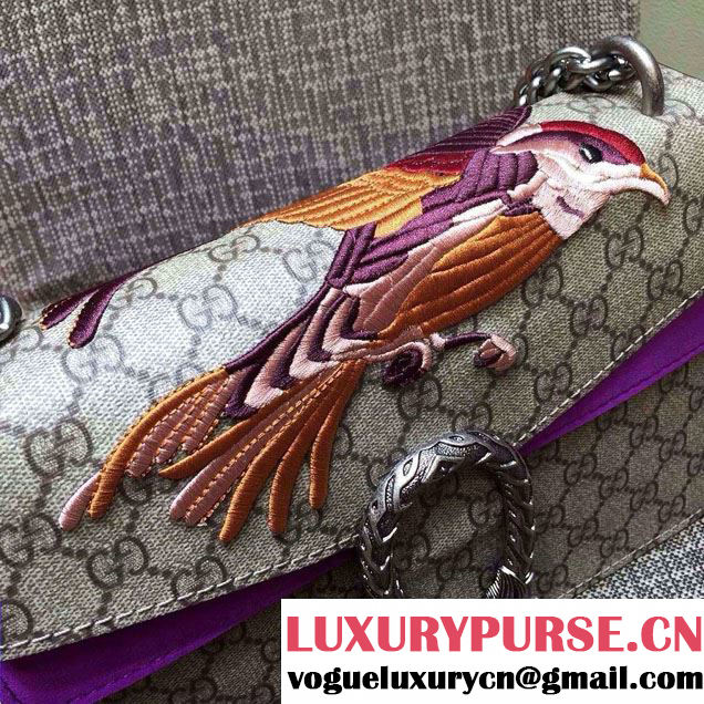 Gucci Dionysus GG Supreme Bird Embroidered Shoulder Bag 400249 Purple 2015