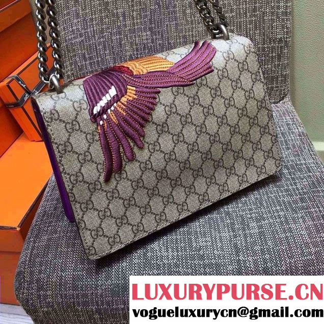 Gucci Dionysus GG Supreme Bird Embroidered Shoulder Bag 400249 Purple 2015