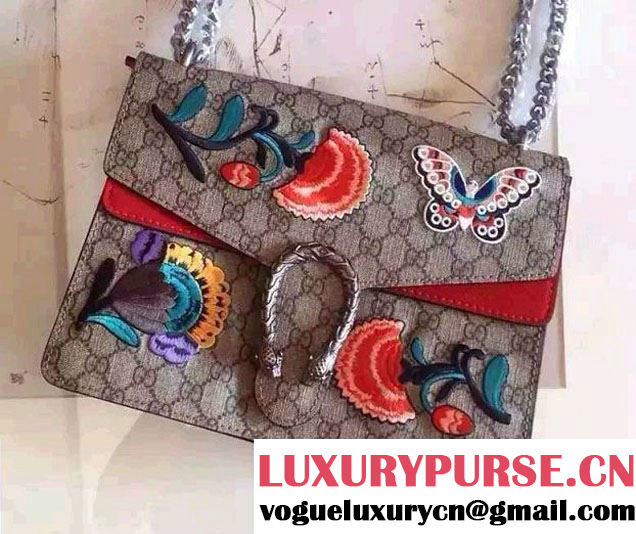 Gucci Dionysus GG Supreme Butterfly Embroidered Shoulder Bag 400249 Red 2015