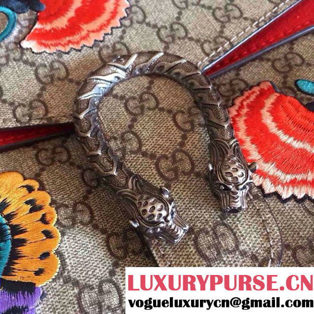 Gucci Dionysus GG Supreme Butterfly Embroidered Shoulder Bag 400249 Red 2015