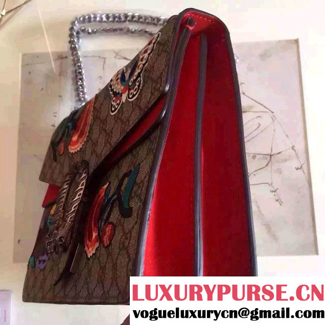 Gucci Dionysus GG Supreme Butterfly Embroidered Shoulder Bag 400249 Red 2015