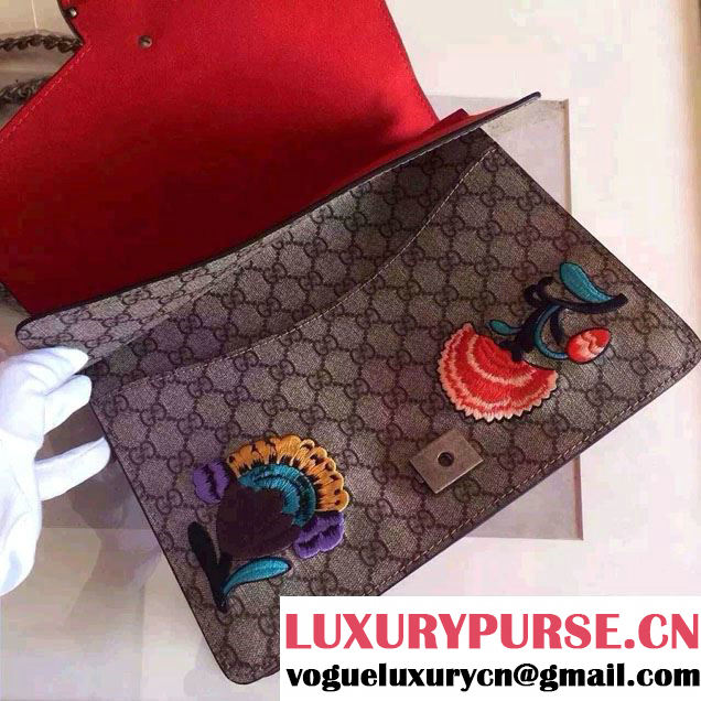 Gucci Dionysus GG Supreme Butterfly Embroidered Shoulder Bag 400249 Red 2015