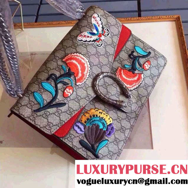 Gucci Dionysus GG Supreme Butterfly Embroidered Shoulder Bag 400249 Red 2015
