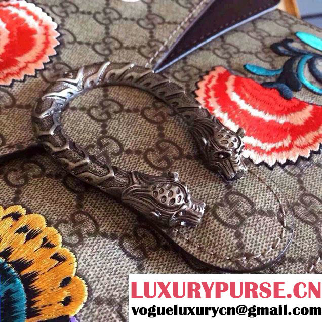 Gucci Dionysus GG Supreme Butterfly Embroidered Shoulder Bag 400249 Tan 2015