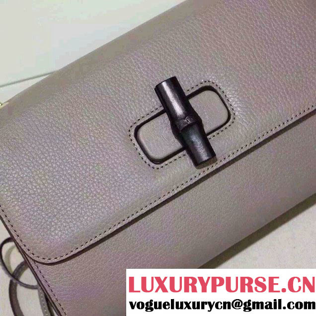 Gucci Miss Bamboo Leather Shoulder Bag 387611 Gray 2015