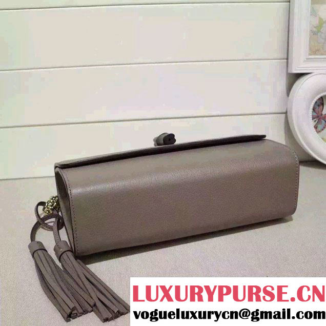 Gucci Miss Bamboo Leather Shoulder Bag 387611 Gray 2015