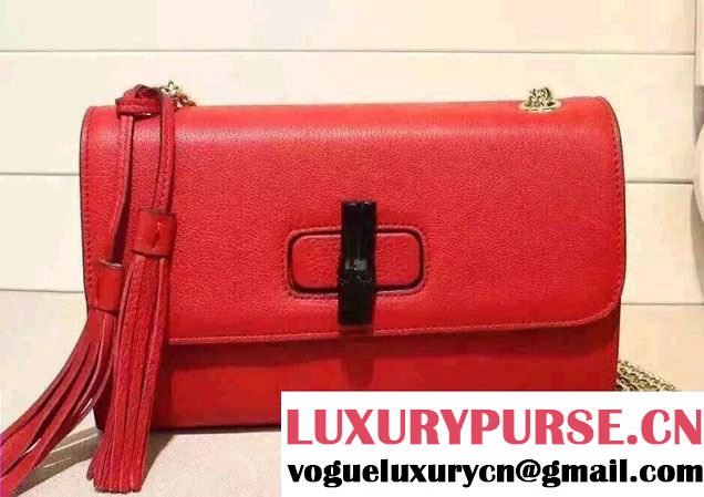 Gucci Miss Bamboo Leather Shoulder Bag 387611 Red 2015