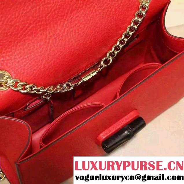Gucci Miss Bamboo Leather Shoulder Bag 387611 Red 2015