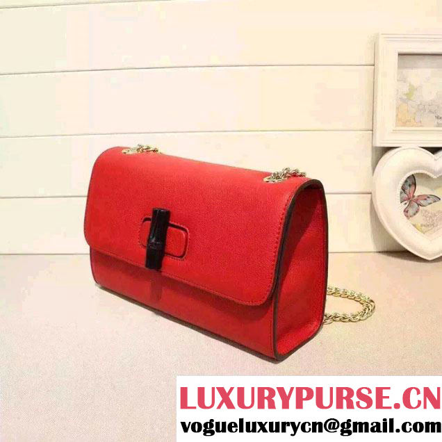 Gucci Miss Bamboo Leather Shoulder Bag 387611 Red 2015