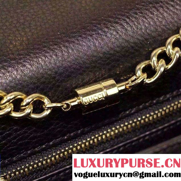 Gucci Miss Bamboo Leather Shoulder Bag 387611 Black 2015