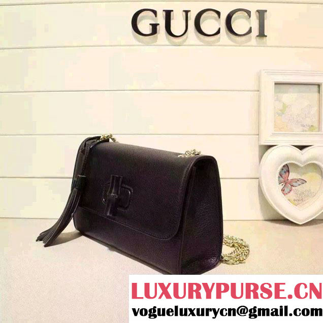 Gucci Miss Bamboo Leather Shoulder Bag 387611 Black 2015
