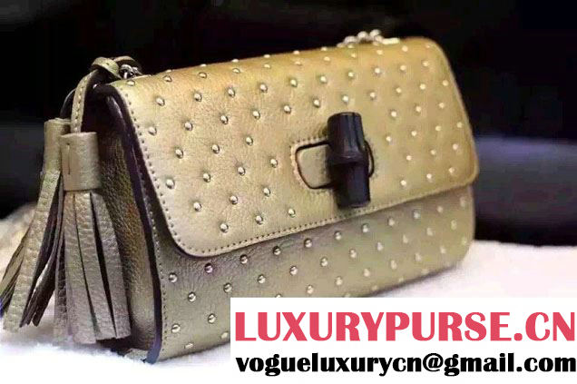 Gucci Miss Bamboo Studded Leather Shoulder Bag 387611 Gold 2015
