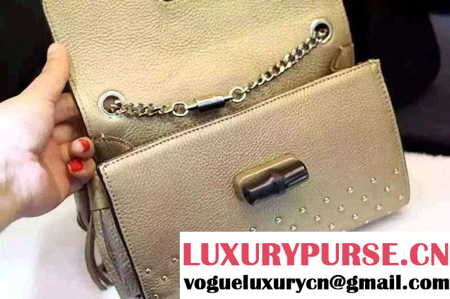 Gucci Miss Bamboo Studded Leather Shoulder Bag 387611 Gold 2015