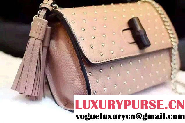 Gucci Miss Bamboo Studded Leather Shoulder Bag 387611 Nude Pink 2015