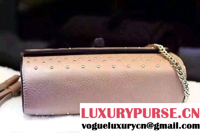 Gucci Miss Bamboo Studded Leather Shoulder Bag 387611 Nude Pink 2015