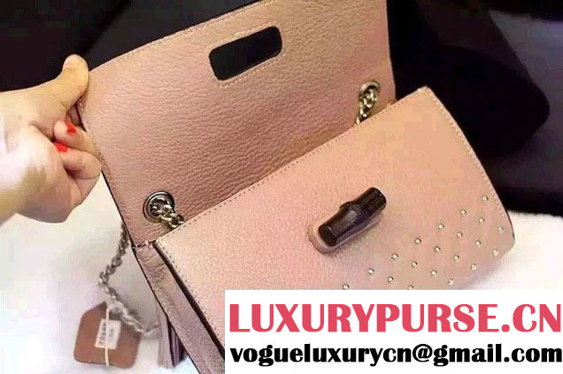 Gucci Miss Bamboo Studded Leather Shoulder Bag 387611 Nude Pink 2015