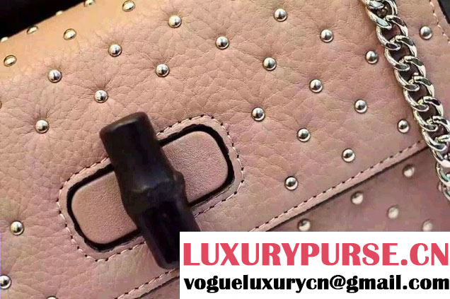 Gucci Miss Bamboo Studded Leather Shoulder Bag 387611 Nude Pink 2015
