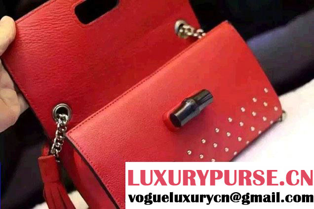 Gucci Miss Bamboo Studded Leather Shoulder Bag 387611 Red 2015