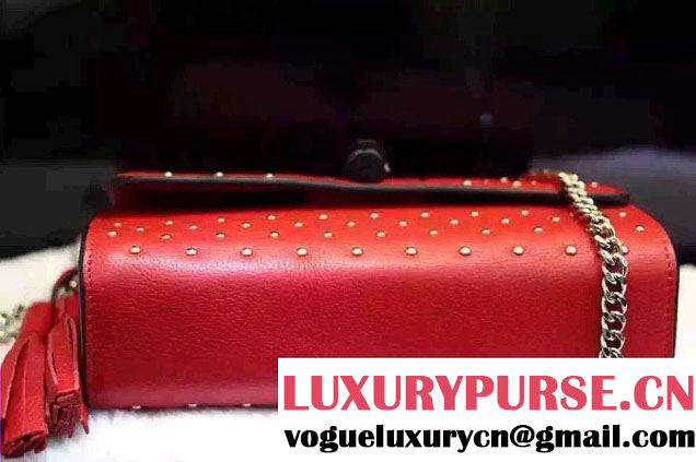 Gucci Miss Bamboo Studded Leather Shoulder Bag 387611 Red 2015