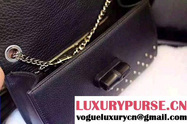 Gucci Miss Bamboo Studded Leather Shoulder Bag 387611 Black 2015