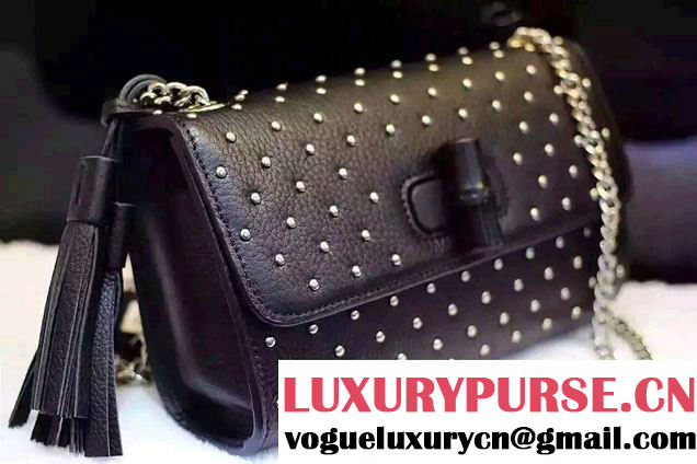 Gucci Miss Bamboo Studded Leather Shoulder Bag 387611 Black 2015