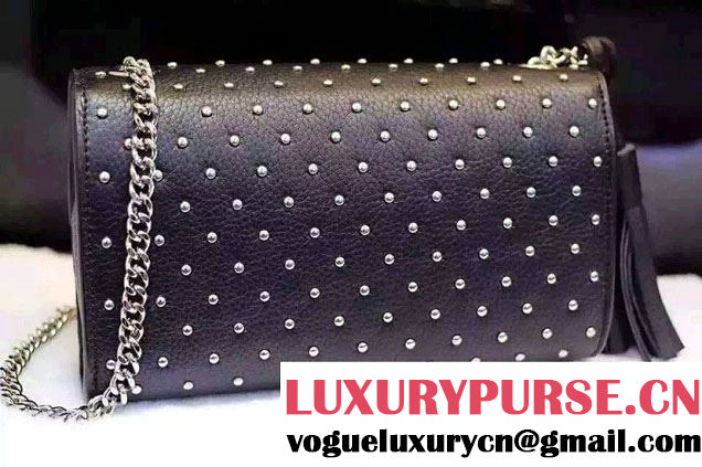Gucci Miss Bamboo Studded Leather Shoulder Bag 387611 Black 2015