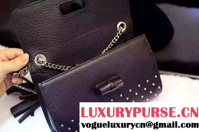 Gucci Miss Bamboo Studded Leather Shoulder Bag 387611 Black 2015