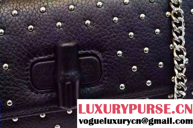 Gucci Miss Bamboo Studded Leather Shoulder Bag 387611 Black 2015