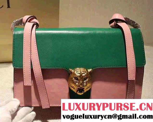 Gucci Animalier Leather Shoulder Bag 412007 Green/Pink 2015/2016