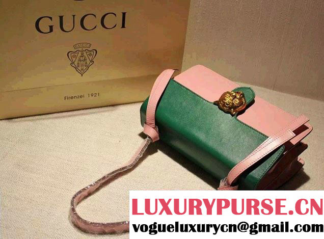 Gucci Animalier Leather Shoulder Bag 412007 Green/Pink 2015/2016