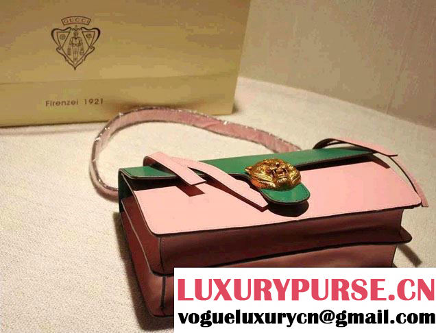 Gucci Animalier Leather Shoulder Bag 412007 Green/Pink 2015/2016