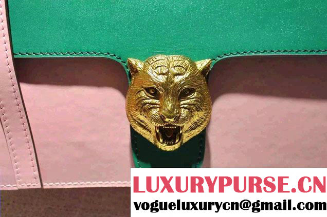Gucci Animalier Leather Shoulder Bag 412007 Green/Pink 2015/2016