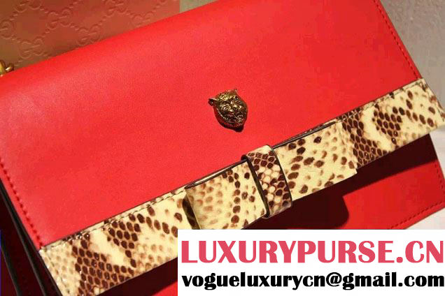 Gucci Feline and Bow Calfskin Flap Shoulder Bag 412000 Red 2015/2016