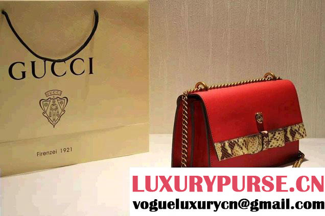 Gucci Feline and Bow Calfskin Flap Shoulder Bag 412000 Red 2015/2016