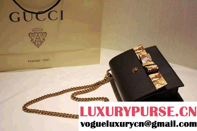 Gucci Feline and Bow Calfskin Flap Shoulder Bag 412000 Black 2015/2016