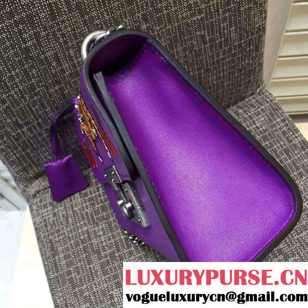 Gucci Padlock Embroidered Tiger Shoulder Bag Purple 2016