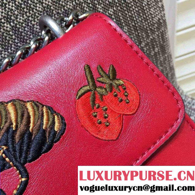 Gucci Padlock Embroidered Tiger Shoulder Bag Red 2016