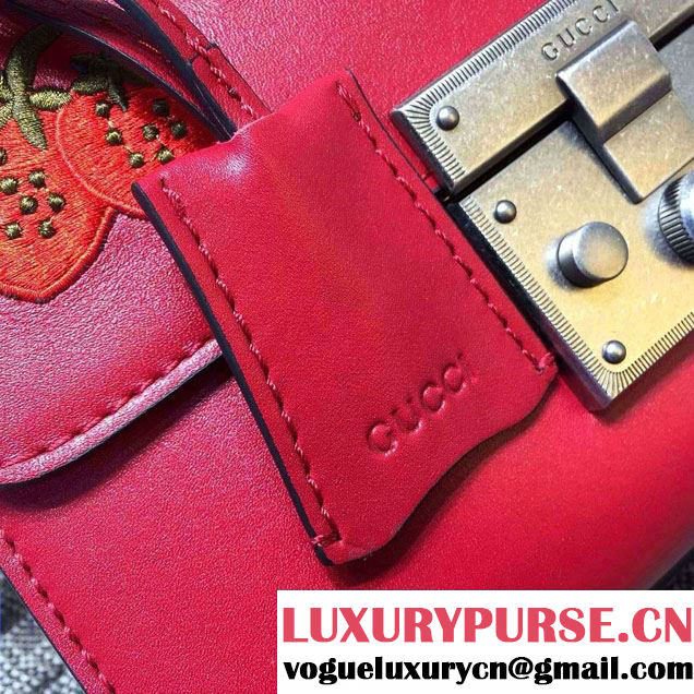 Gucci Padlock Embroidered Tiger Shoulder Bag Red 2016