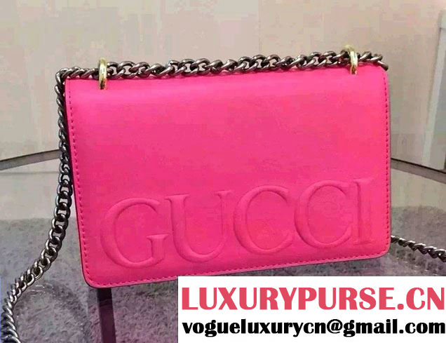 Gucci Logo Printed Leather Chain Shoulder Bag 409381 Fuchsia 2016