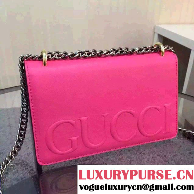 Gucci Logo Printed Leather Chain Shoulder Bag 409381 Fuchsia 2016
