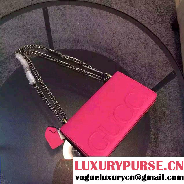 Gucci Logo Printed Leather Chain Shoulder Bag 409381 Fuchsia 2016