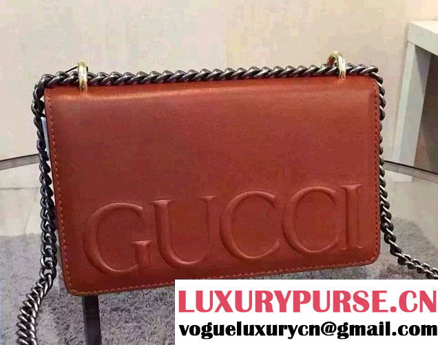 Gucci Logo Printed Leather Chain Shoulder Bag 409381 Brown 2016