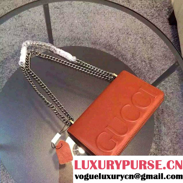 Gucci Logo Printed Leather Chain Shoulder Bag 409381 Brown 2016