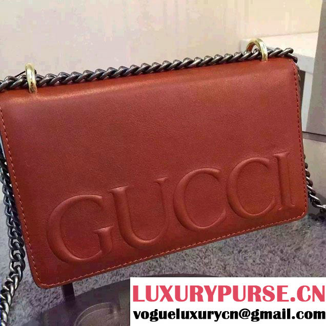Gucci Logo Printed Leather Chain Shoulder Bag 409381 Brown 2016